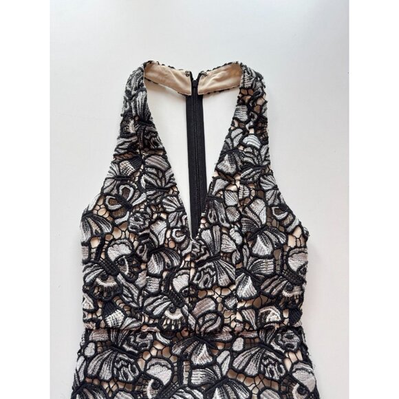 ALICE + OLIVIA Noreen Butterfly Guipere Lace V-Neck Halter Midi Dress, Size 0 - Picture 4 of 10